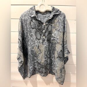📍🩶 Puro Lino snake print blouse - Made in Italy size 2x•3X